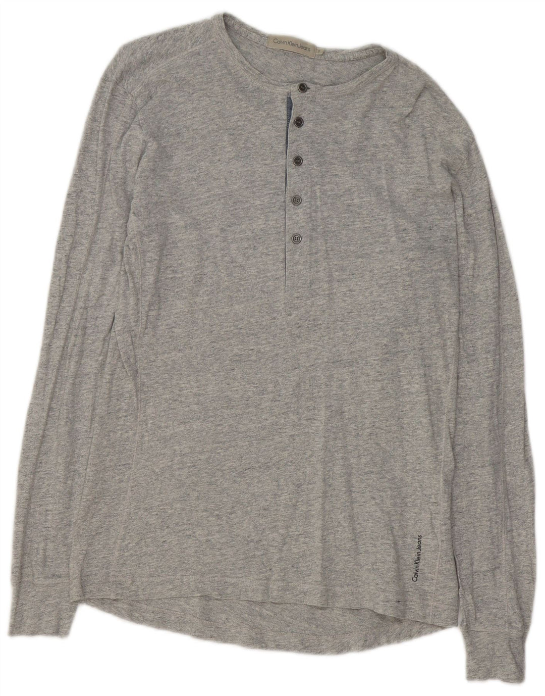 Calvin Klein Jeans masculino top manga comprida pequeno algodão manchado cinza
