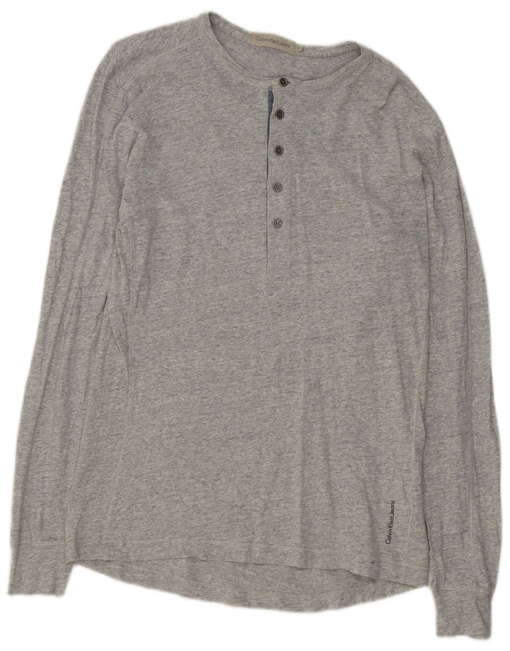 Calvin Klein Jeans masculino top manga comprida pequeno algodão manchado cinza