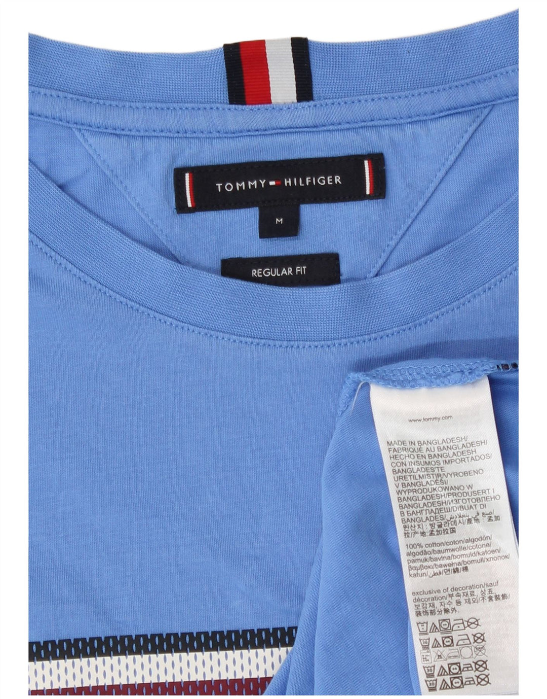 Camiseta masculina Tommy Hilfiger Regular Fit gráfica top médio azul algodão