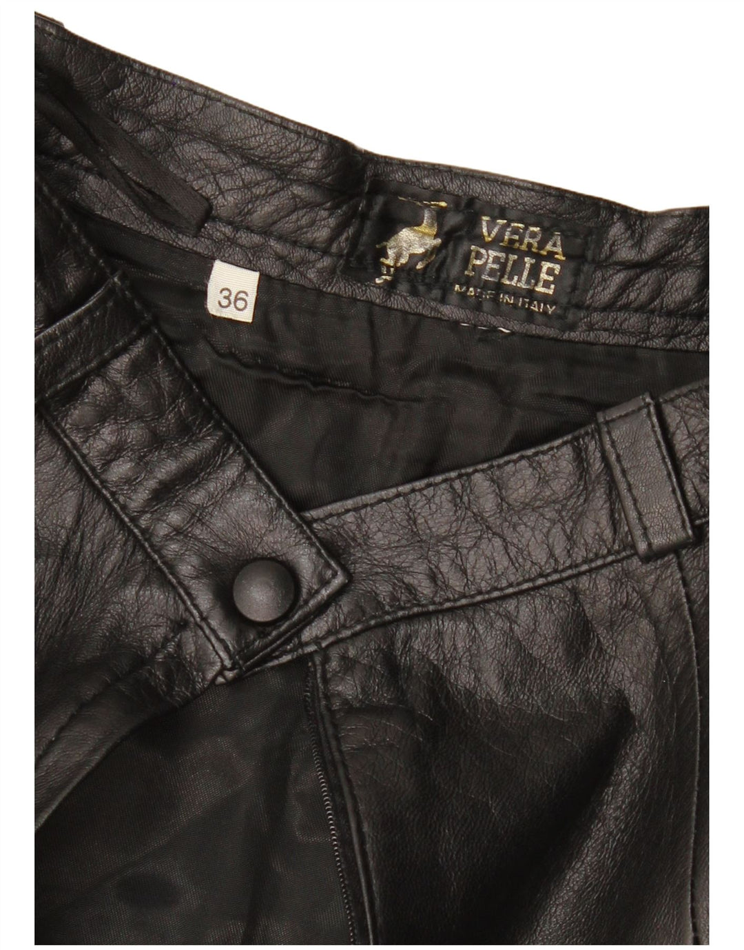 Saia de couro feminina VINTAGE UE 36 pequena W26 couro preto