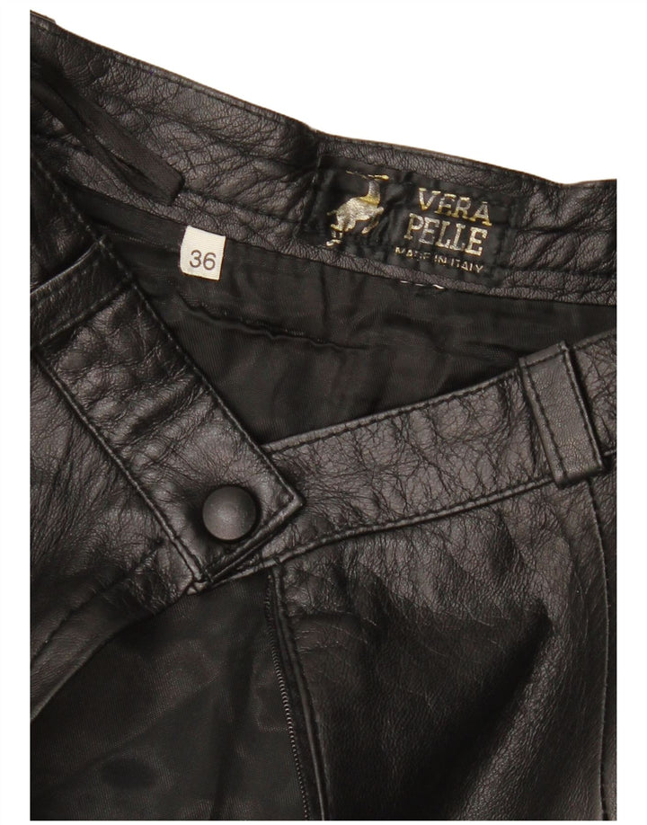 Saia de couro feminina VINTAGE UE 36 pequena W26 couro preto