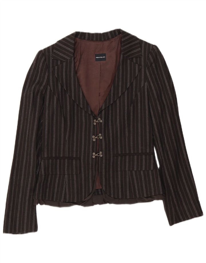 Jaqueta blazer feminina Penny Black com 3 botões Reino Unido 12 algodão listrado marrom médio