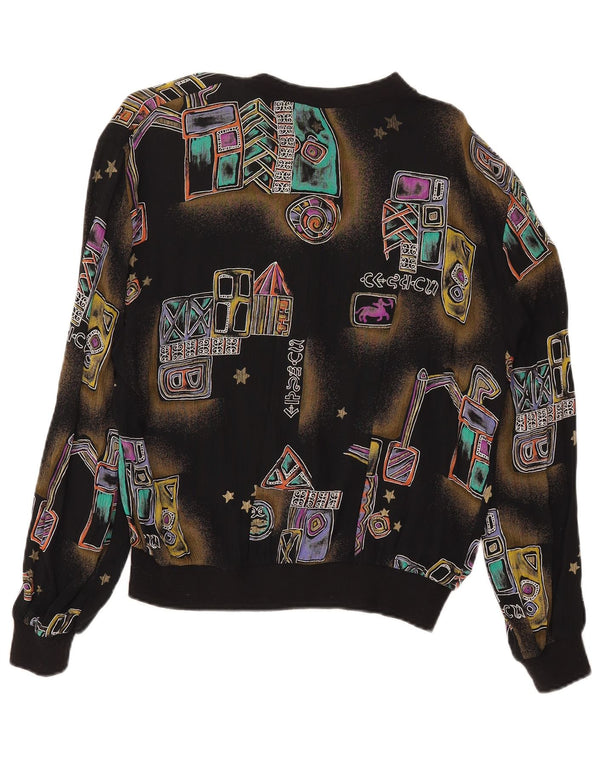 Blusa feminina vintage UK 18 XL preta geométrica