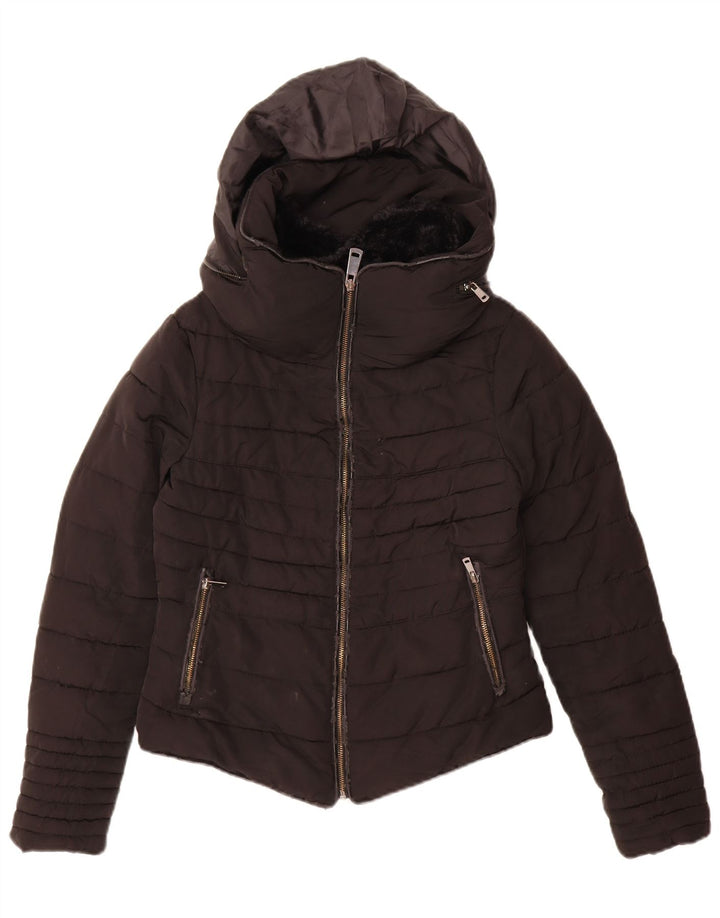 Jaqueta acolchoada com capuz feminina Zara UK 10 pequena preta