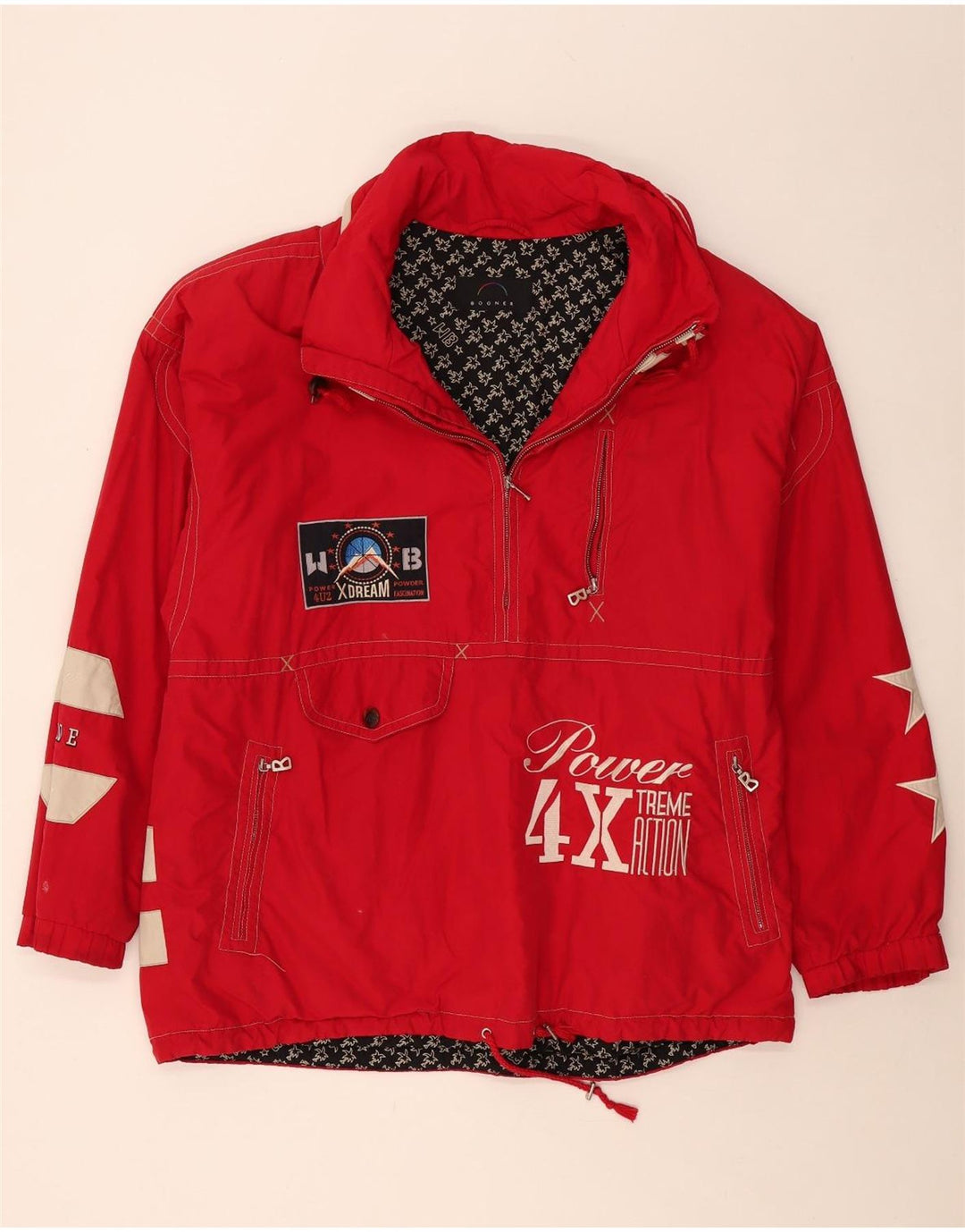 Jaqueta masculina Anorak gráfica BOGNER Reino Unido 42 XL vermelho colorblock poliéster
