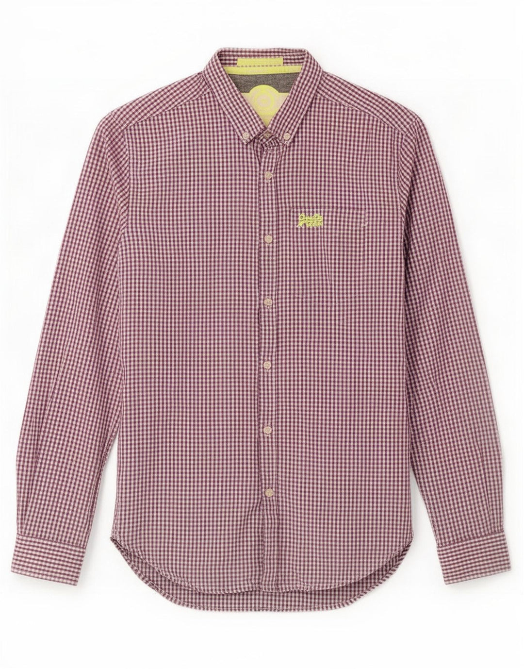 Camisa masculina Superdry pequena roxa algodão guingão