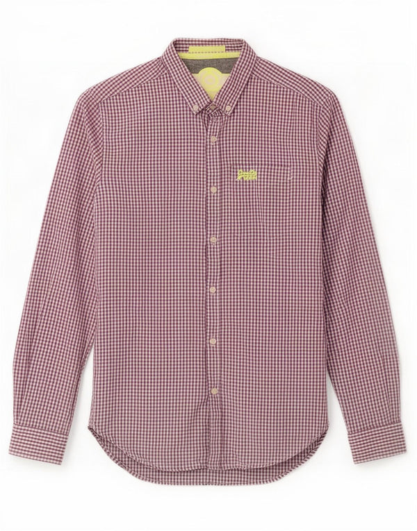 Camisa masculina Superdry pequena roxa algodão guingão