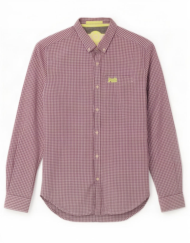 Camisa masculina Superdry pequena roxa algodão guingão