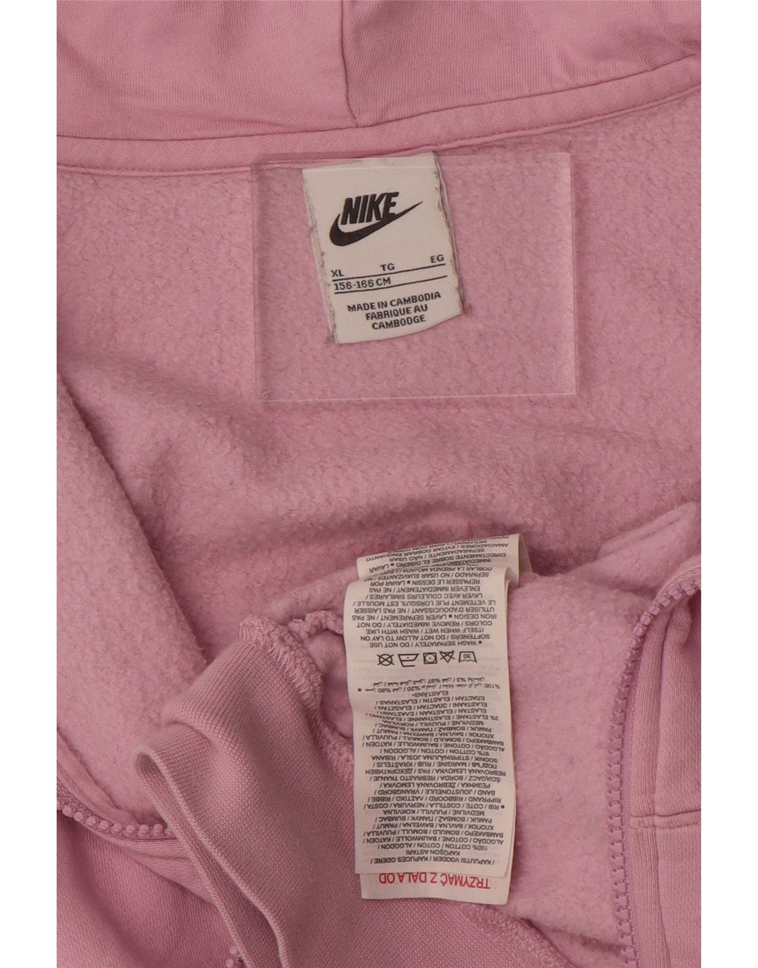 NIKE Suéter feminino com capuz e zíper gráfico oversized crop 13-14 anos XL rosa