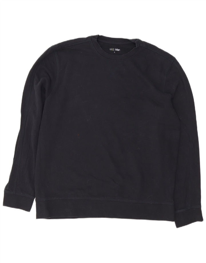 Suéter masculino Marks & Spencer grande algodão azul marinho