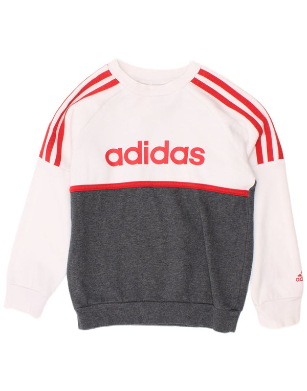 Adidas Meninos Moletom Gráfico Jumper 5-6 Anos Branco Colorblock Algodão