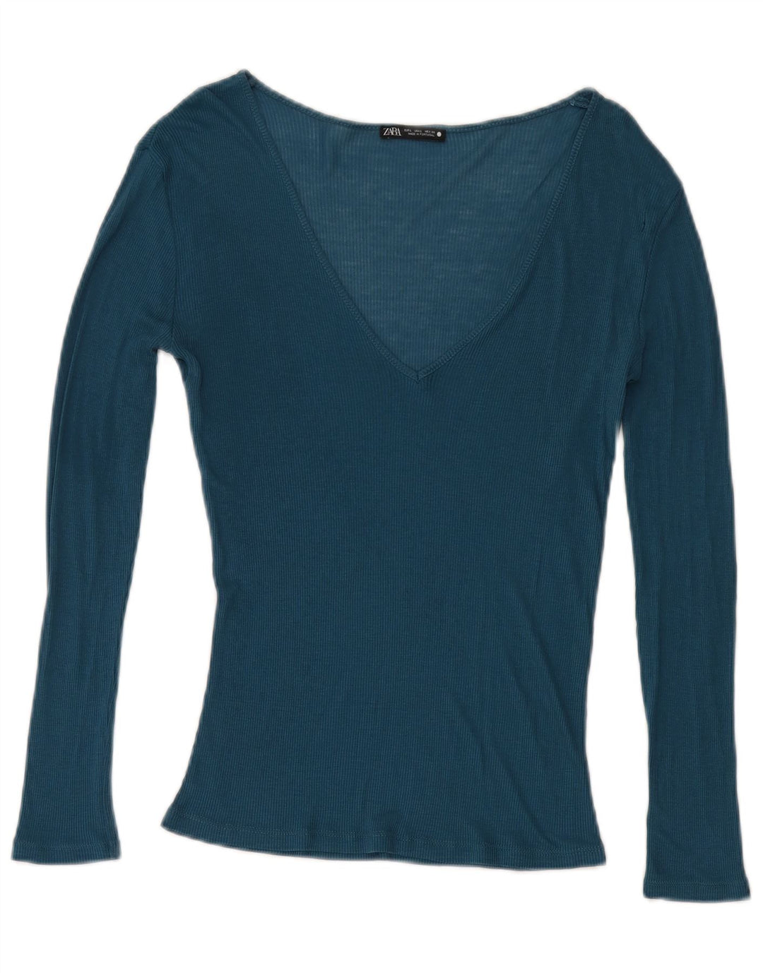 Top feminino Zara manga comprida UK 14 grande azul