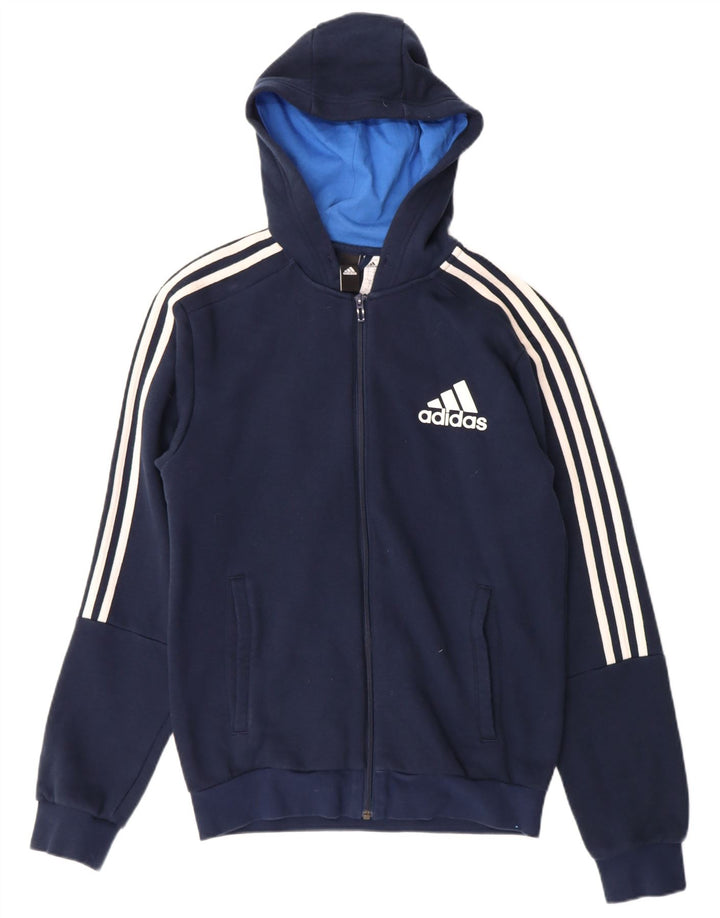 ADIDAS Suéter masculino com capuz e zíper pequeno algodão azul marinho