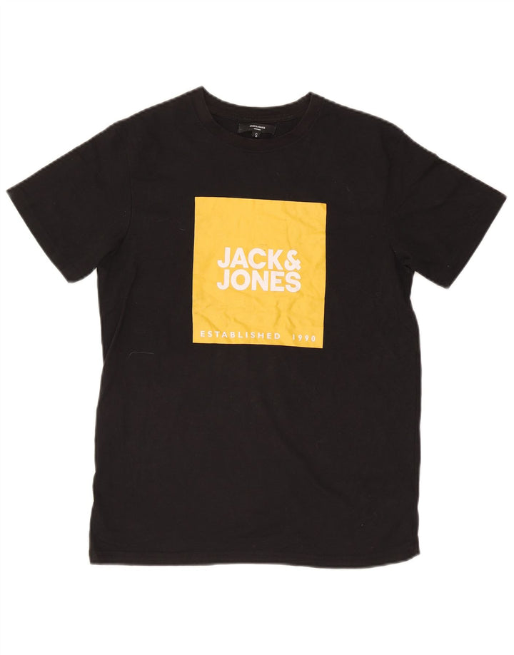Camiseta gráfica masculina Jack & Jones, top pequeno de algodão preto