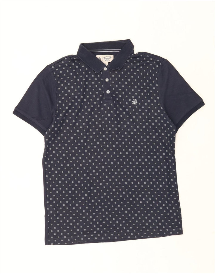 Camisa polo masculina Penguin médio azul marinho argyle/algodão diamante
