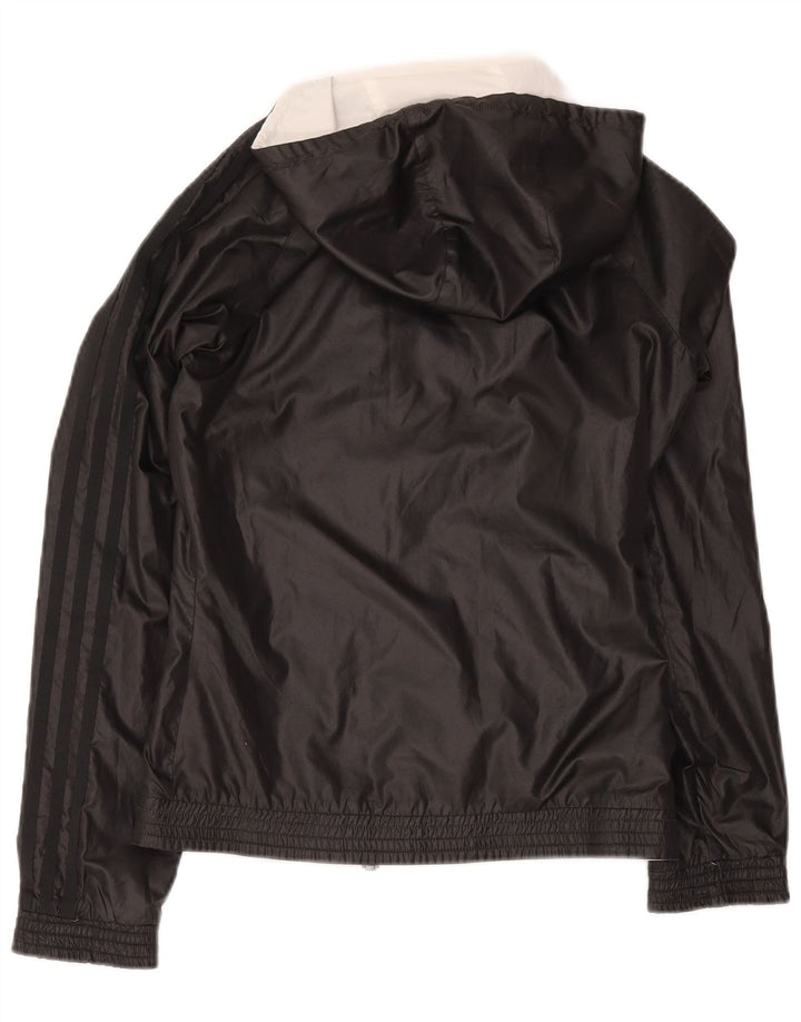 Adidas Womens Hooded Tracksuit Top Jacket UK 12 Médio Preto