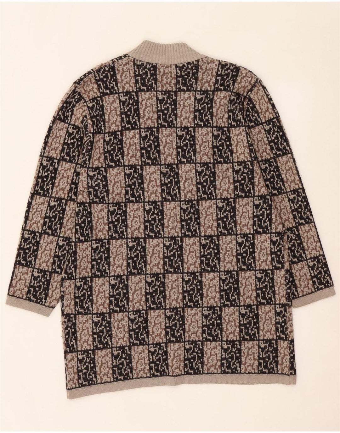 Suéter cardigã feminino VINTAGE com palangre aberto IT 44 marrom médio geométrico