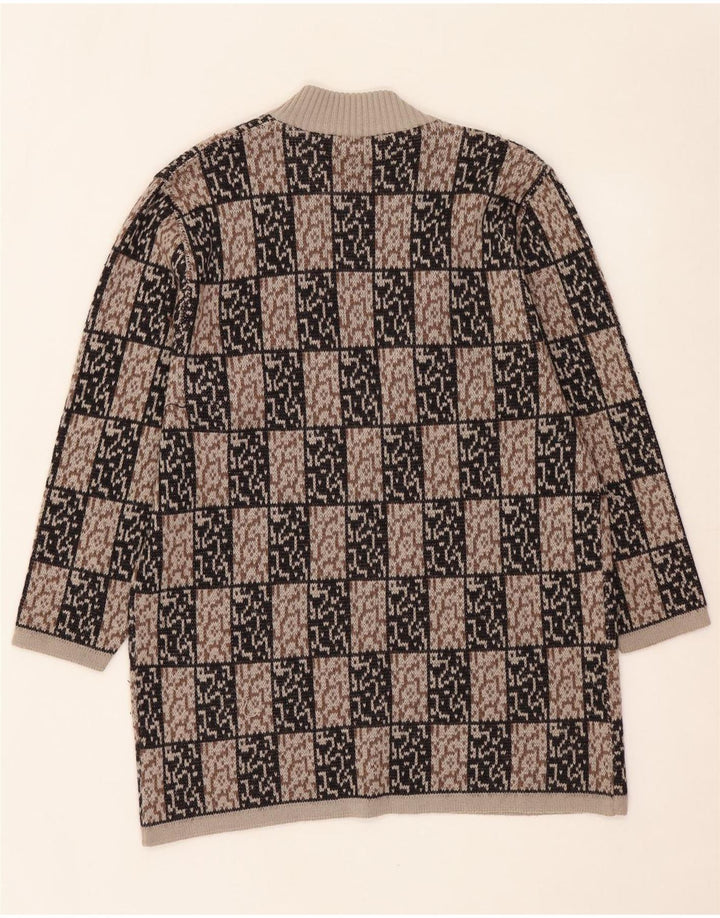 Suéter cardigã feminino VINTAGE com palangre aberto IT 44 marrom médio geométrico