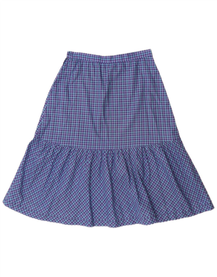 Saia feminina VINTAGE cintura alta evasê W26 pequena xadrez azul