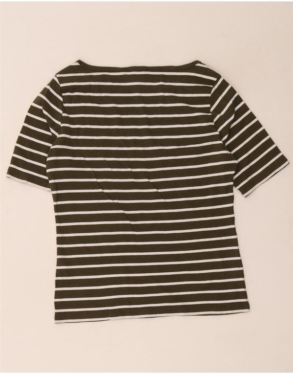 Camiseta feminina Tommy Hilfiger UK 14 grande algodão listrado cáqui