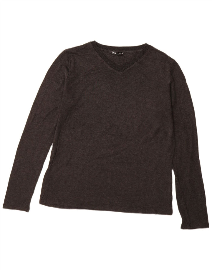 Top feminino ZARA manga comprida UK 18 XL cinza acrílico