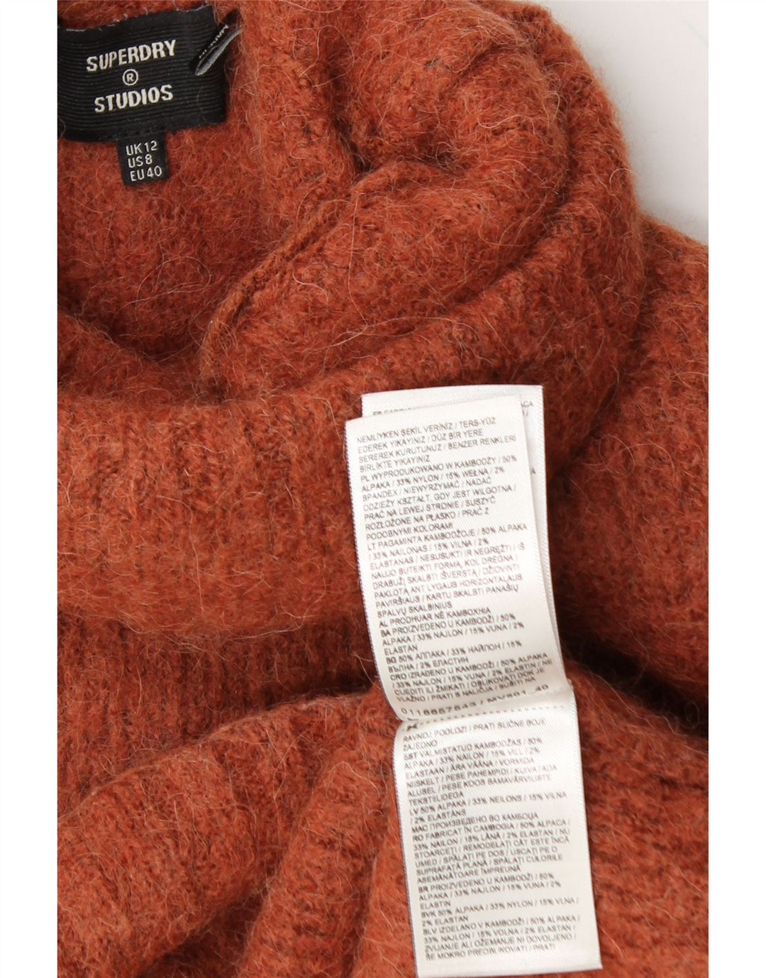 Suéter feminino SUPERDRY com gola redonda e gola alta Reino Unido 12 marrom médio