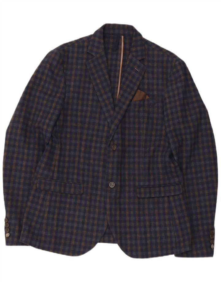 Jaqueta Blazer Vintage Masculina com 2 Botões EU 52 XL Azul Marinho Gingham Acrílico