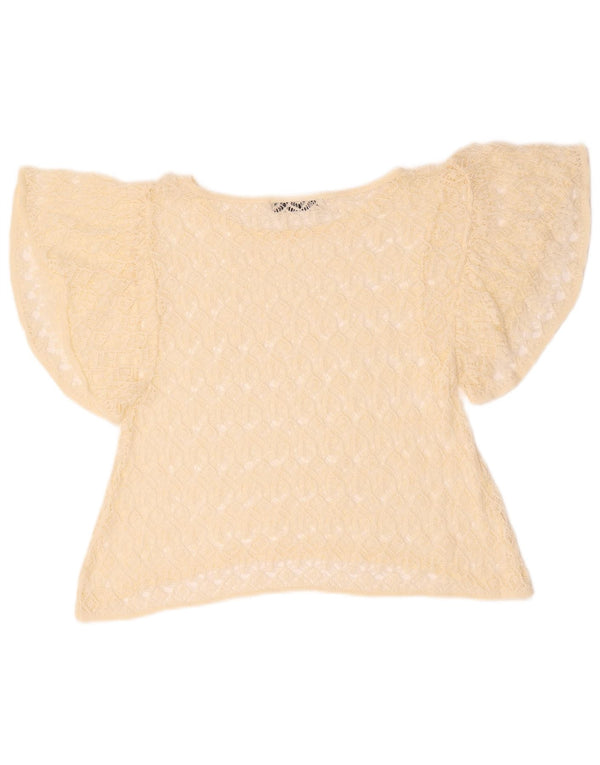 Blusa feminina Zara Crop Batwing Crochet Top Reino Unido 12 Médio Amarelo
