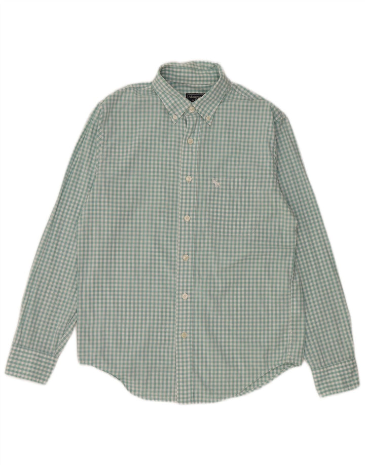 Camisa masculina Abercrombie & Fitch pequena verde algodão guingão