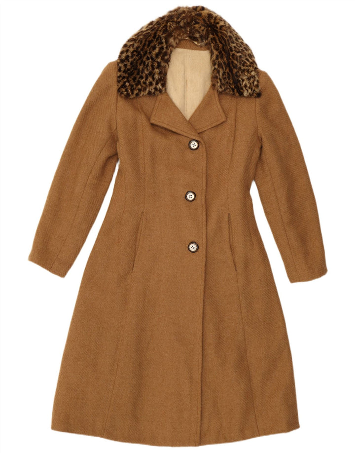 Sobretudo feminino vintage UK 10 pequeno marrom