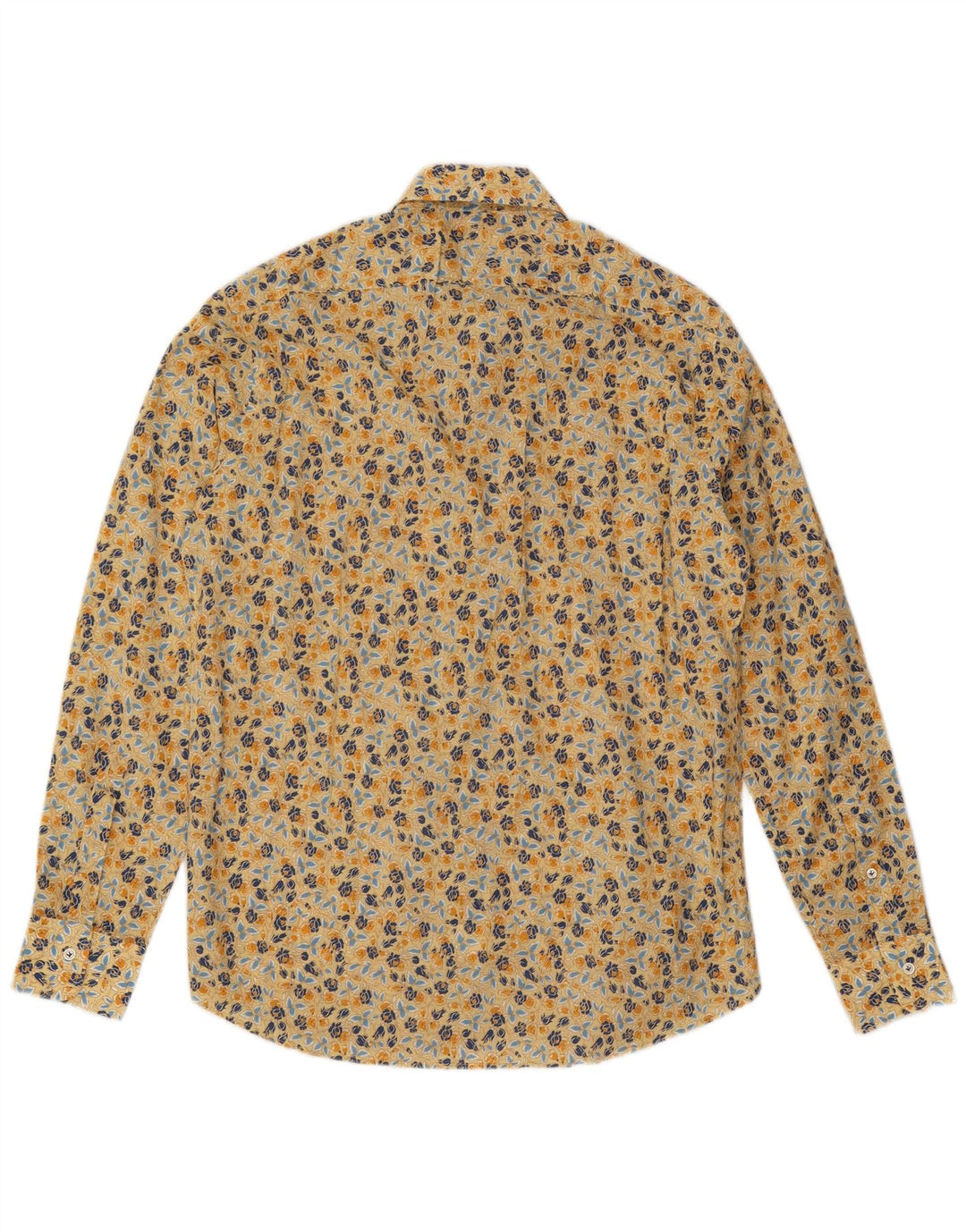 Camisa masculina vintage de algodão floral amarelo médio boêmio