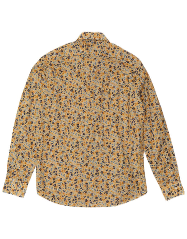 Camisa masculina vintage de algodão floral amarelo médio boêmio