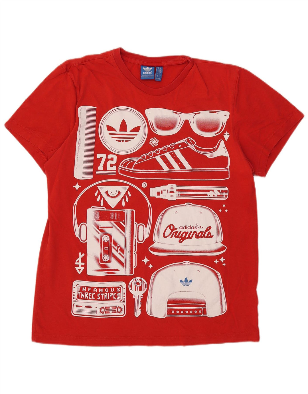 Adidas Mens Graphic T-Shirt Top Médio Algodão Vermelho