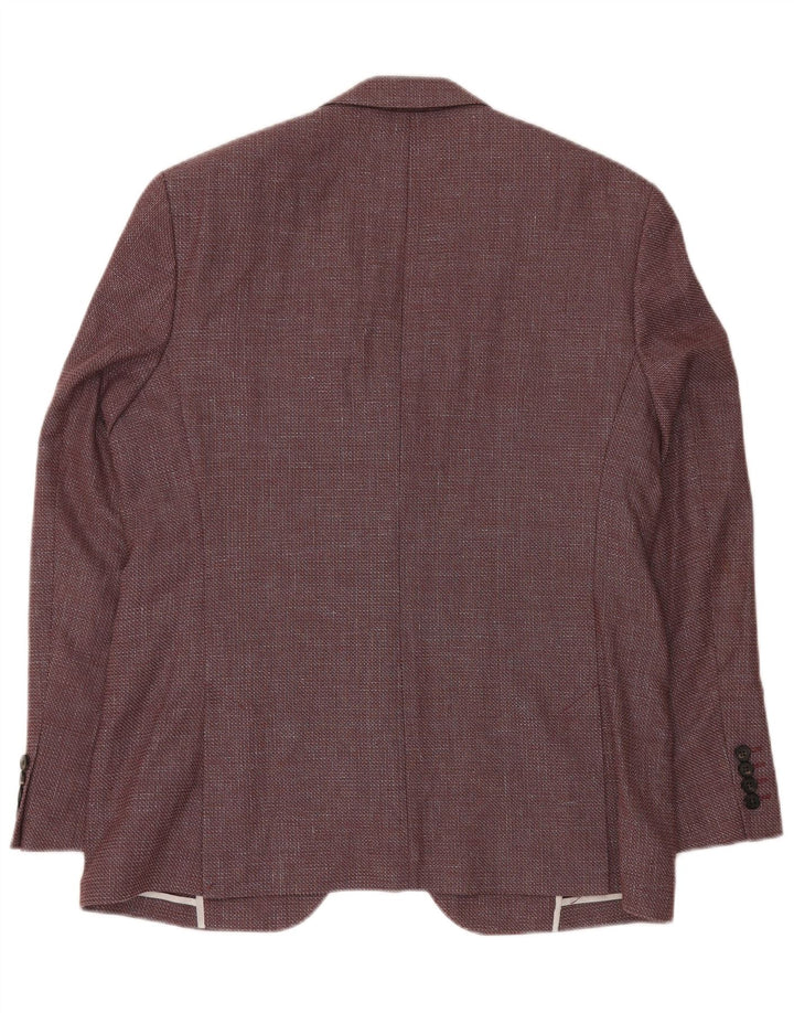 Jaqueta blazer masculina JAEGER com 2 botões Reino Unido 42 XL Borgonha Chevron Lã