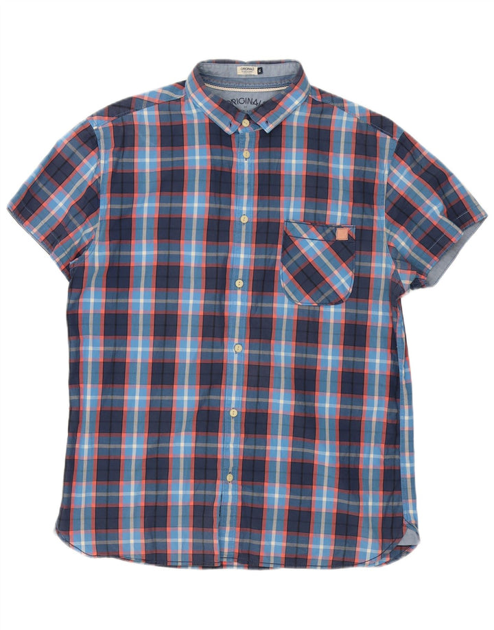 Camisa masculina de manga curta Jack & Jones XL azul marinho xadrez