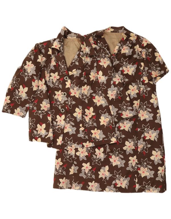 Conjunto feminino vintage de manga 3/4, 4 botões, 2 peças, Reino Unido 12, marrom médio, floral