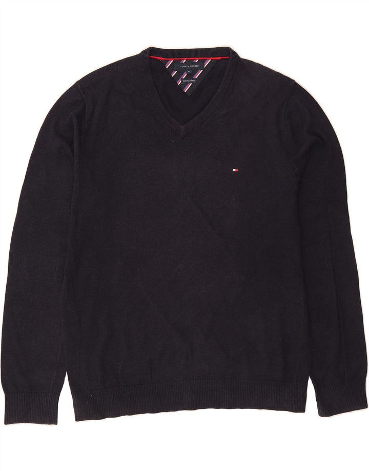 TOMMY HILFIGER Mens V-Neck Jumper Sweater XL Navy Blue Cotton Vintage Tommy Hilfiger and Second-Hand Tommy Hilfiger from Messina Hembry 