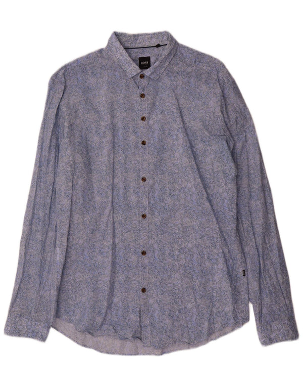 Camisa masculina Hugo Boss com estampa abstrata slim fit grande algodão azul