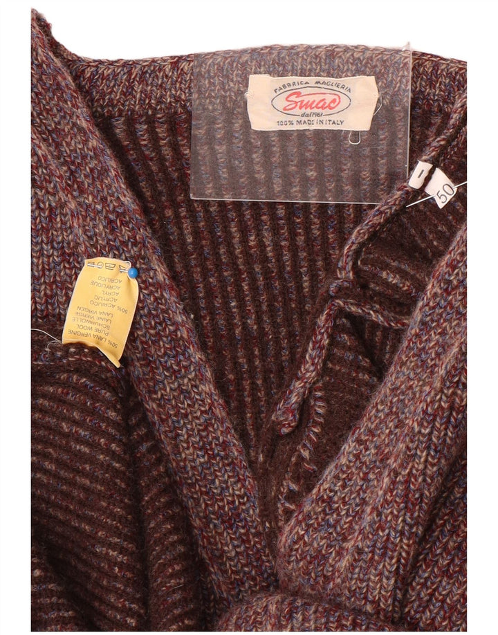 Suéter cardigã masculino vintage IT 50 lã roxa média