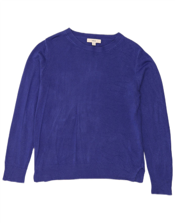 Suéter feminino Marks & Spencer com gola canoa Reino Unido 14 acrílico azul médio