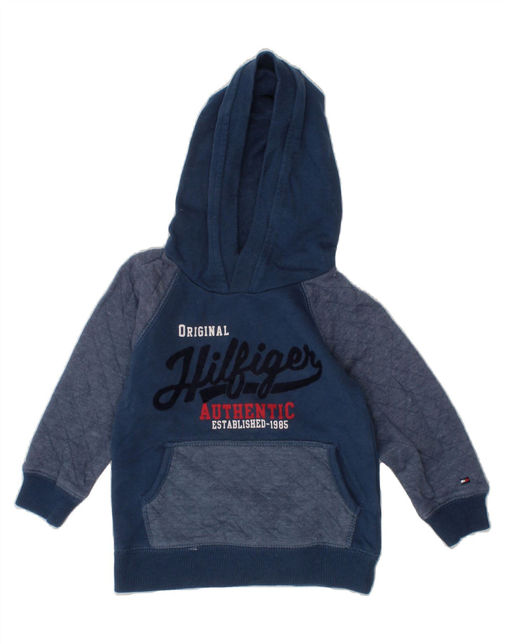 TOMMY HILFIGER Baby Boys Graphic Hoodie Jumper 12-18 Months Navy Blue Vintage Tommy Hilfiger and Second-Hand Tommy Hilfiger from Messina Hembry 