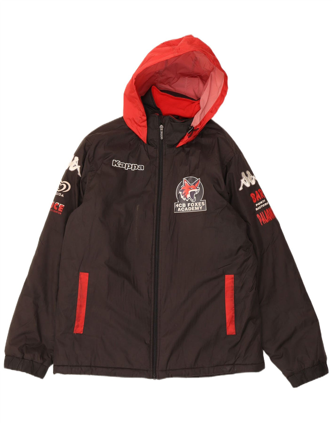 Jaqueta corta-vento masculina Kappa com capuz gráfico UK 40 grande poliéster preto