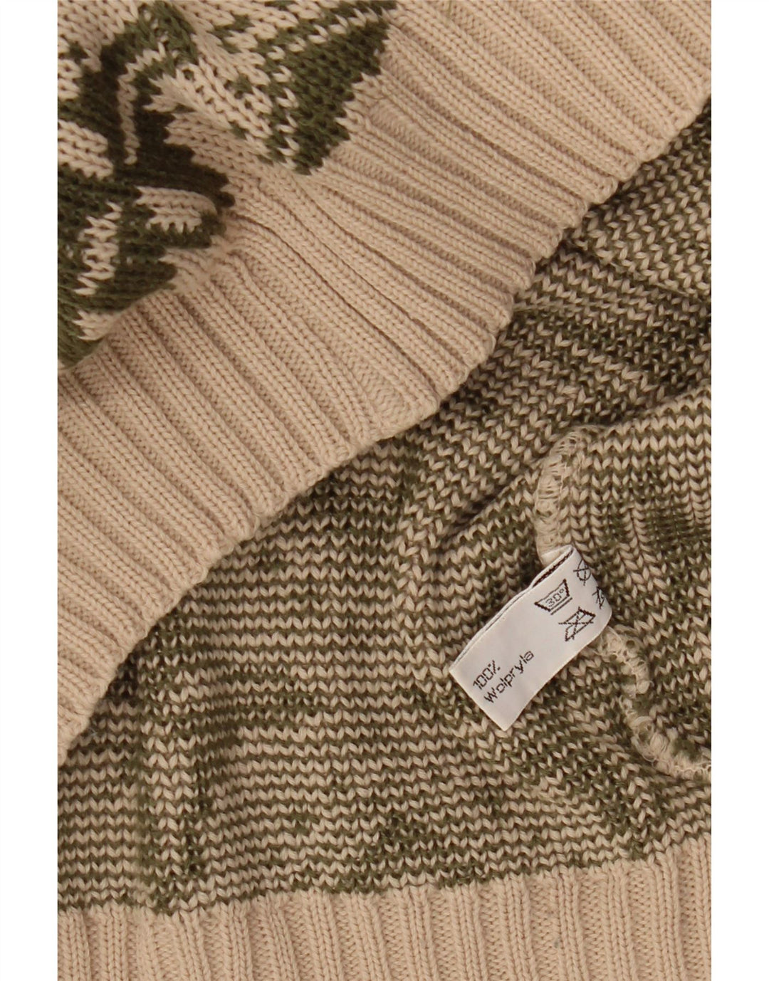 Suéter feminino VINTAGE com gola canoa IT 46 grande bege geométrico