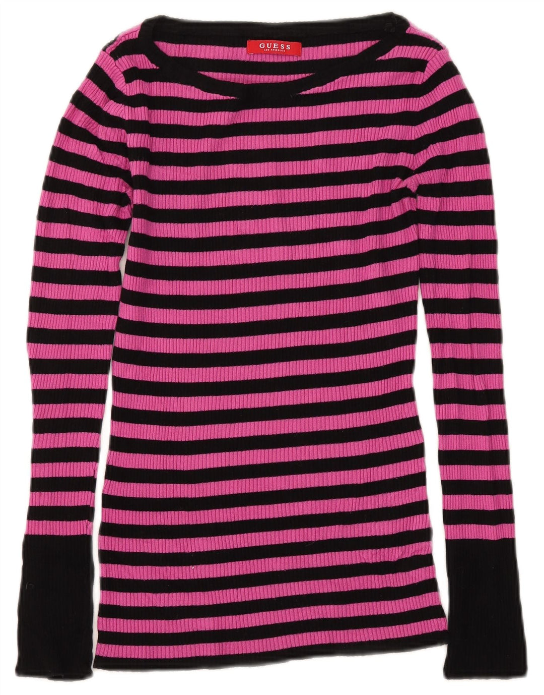 Top feminino Guess de manga comprida UK 8 listrado rosa pequeno