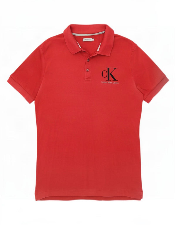 Calvin Klein Jeans Camisa polo masculina gráfica pequena algodão Borgonha