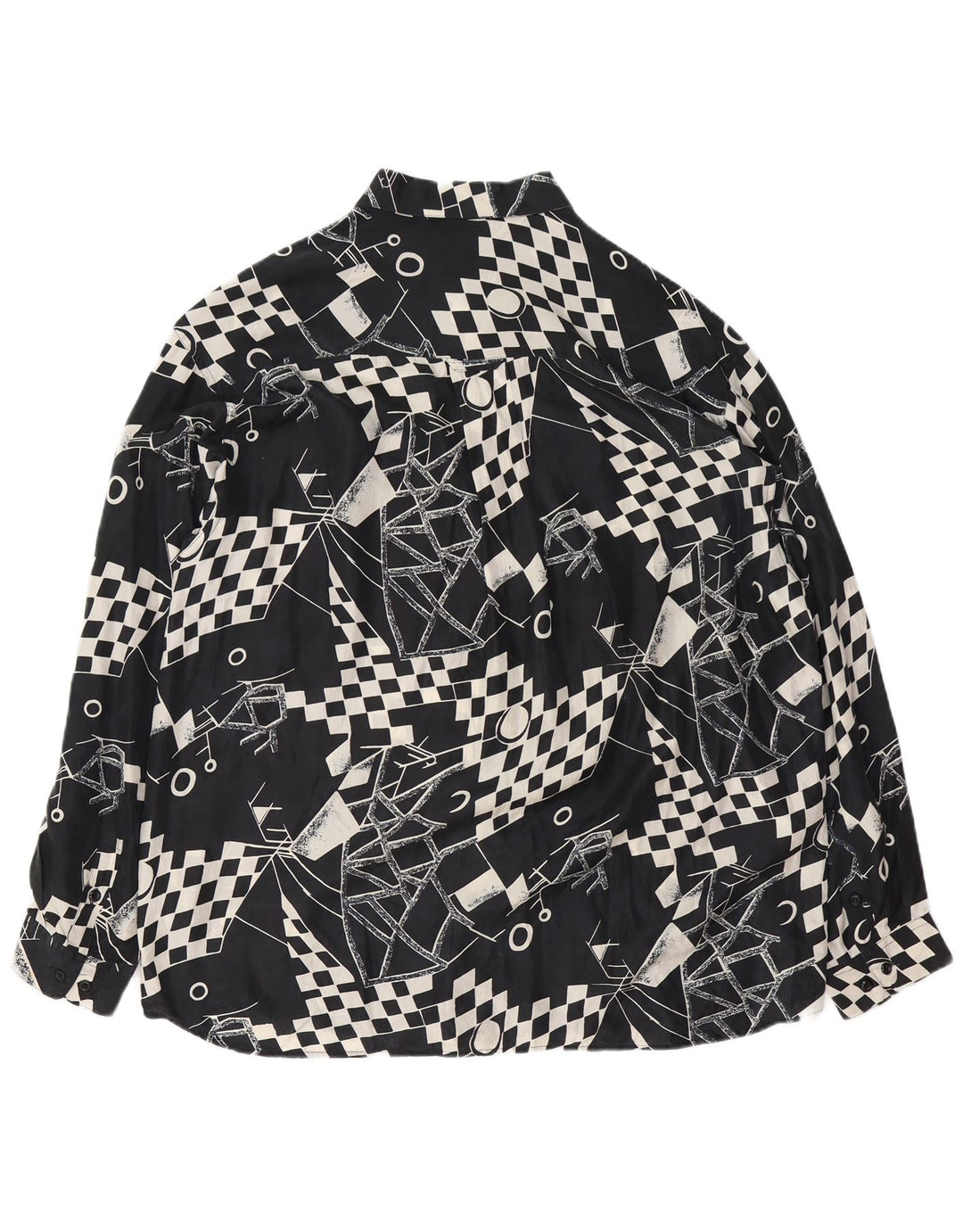 Camisa masculina VINTAGE XL seda geométrica preta