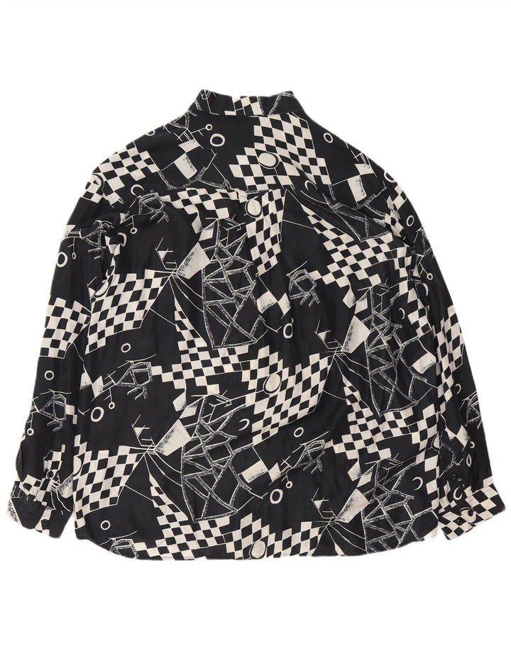 Camisa masculina VINTAGE XL seda geométrica preta