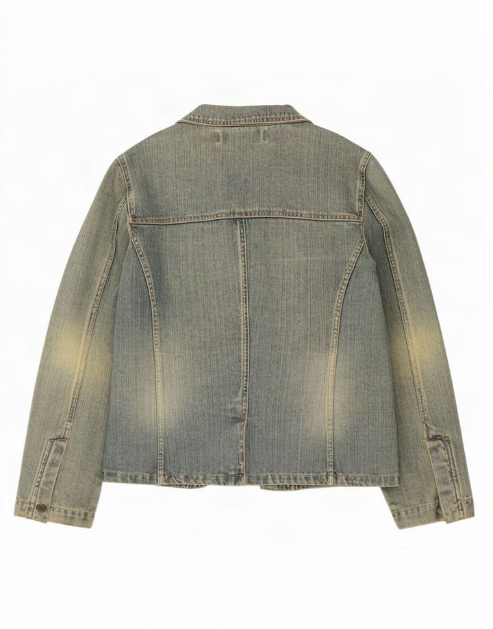 Jaqueta blazer jeans feminina Zara Trafaluc com 2 botões Reino Unido 12 algodão azul médio