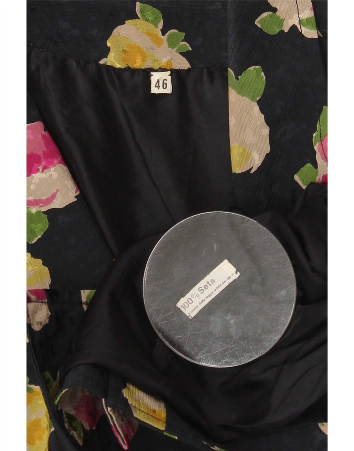 Jaqueta blazer feminina vintage de manga curta com 2 botões IT 46 grande preto floral