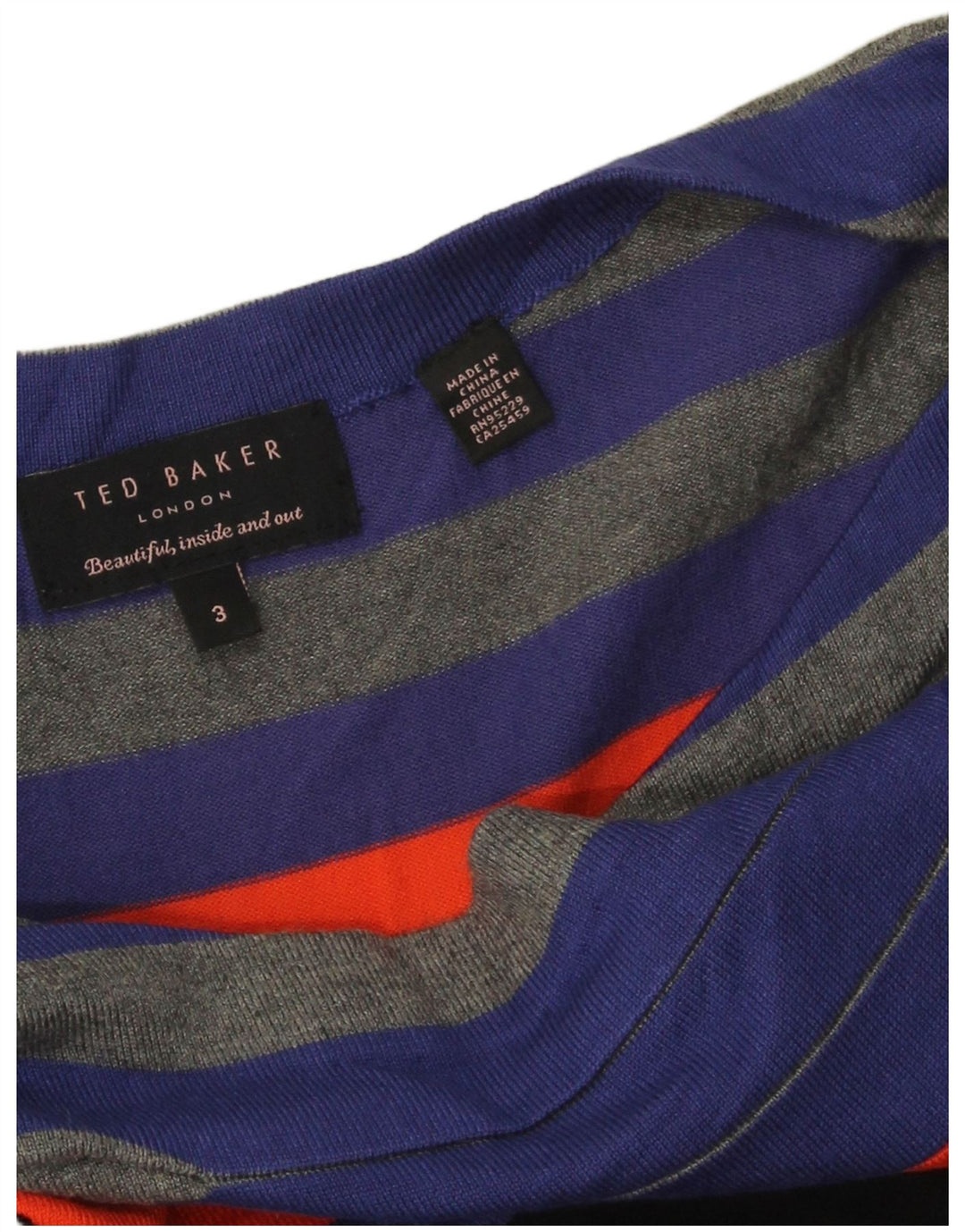 Vestido bodycon feminino Ted Baker tamanho 3 viscose listrada azul médio